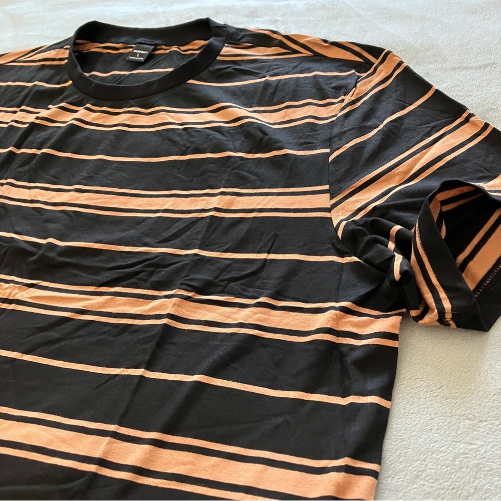NEW mens MANFINITY black striped crewneck stretchy short sleeve T shirt - Picture 5 of 6